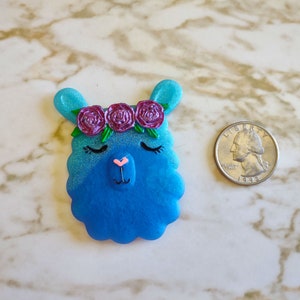 Llama with Rose headband Magnet Magnet Made In Resin Blue