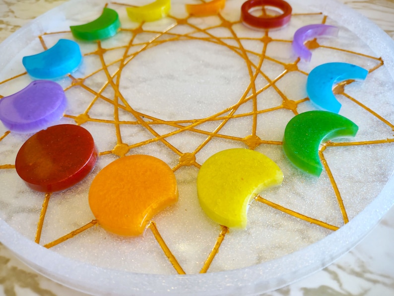 Moon Phase Decor Hang or use as a tray Divination Tools Made of Resin Rainbow