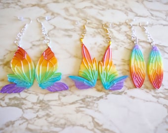 Pride Edition - Rainbow Fairy Wings Earrings - Drop Earrings - Earrings Made of Resin