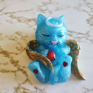 Cat Angel with Halo and Wings - 3D Cat Angel Figure -  Made in Resin