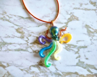 Pride Octopus Necklace - Rainbow Octopus - Made In Resin