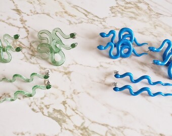 Snake Earrings - Snake Style Earrings - Blue and Green - Halloween - Earrings