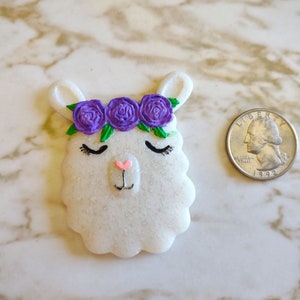 Llama with Rose headband Magnet Magnet Made In Resin White with Purple