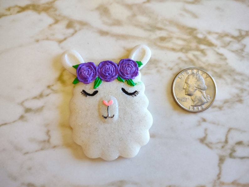 Llama with Rose headband Magnet Magnet Made In Resin White with Purple