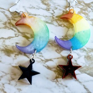 Pride Rainbow Crescent Moon & Stars Drop Earrings Earrings Made of Resin image 3