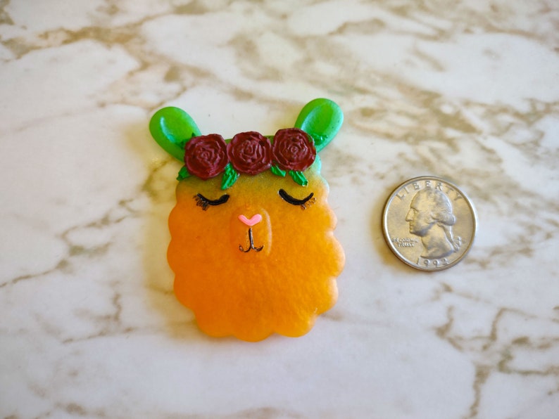 Llama with Rose headband Magnet Magnet Made In Resin Orange