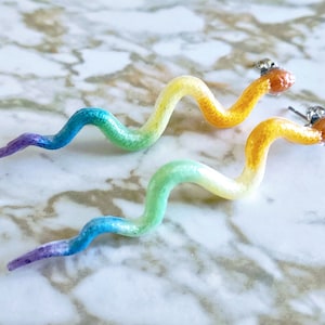 Pride Snake Earrings Pride Flag Snake Stud Style Earrings Pride Earrings Long