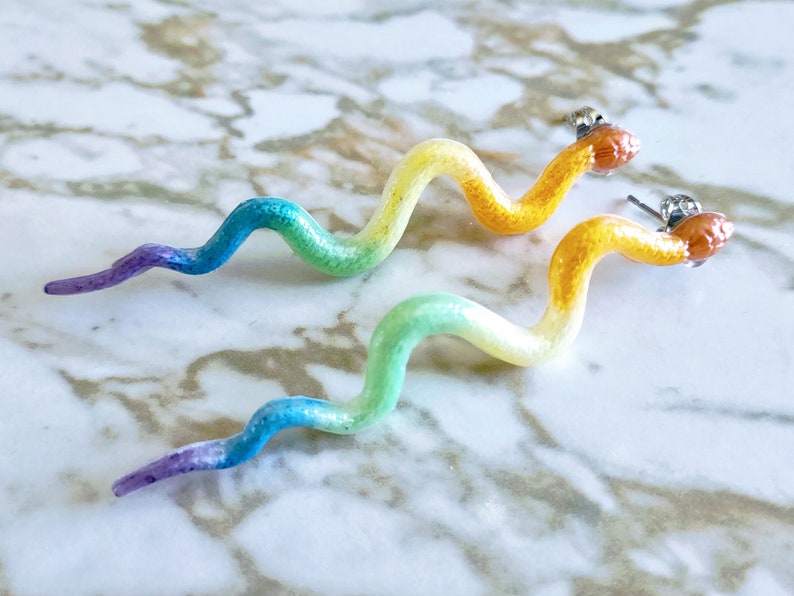 Pride Snake Earrings Pride Flag Snake Stud Style Earrings Pride Earrings Long