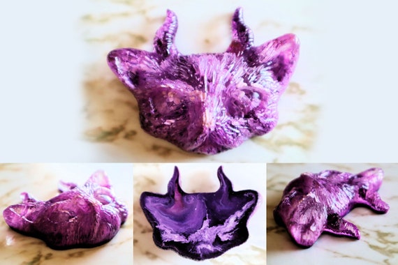 Horned Cat Head - Necklace or Magnet Options Available - Halloween