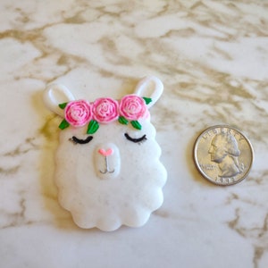 Llama with Rose headband Magnet Magnet Made In Resin White with Pink