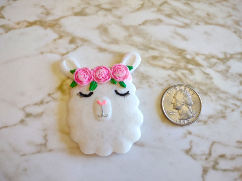 Llama with Rose headband Magnet Magnet Made In Resin White with Pink