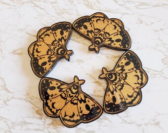 Goth Moth Coaster Set - Resin Coaster - Black and Gold - Moth