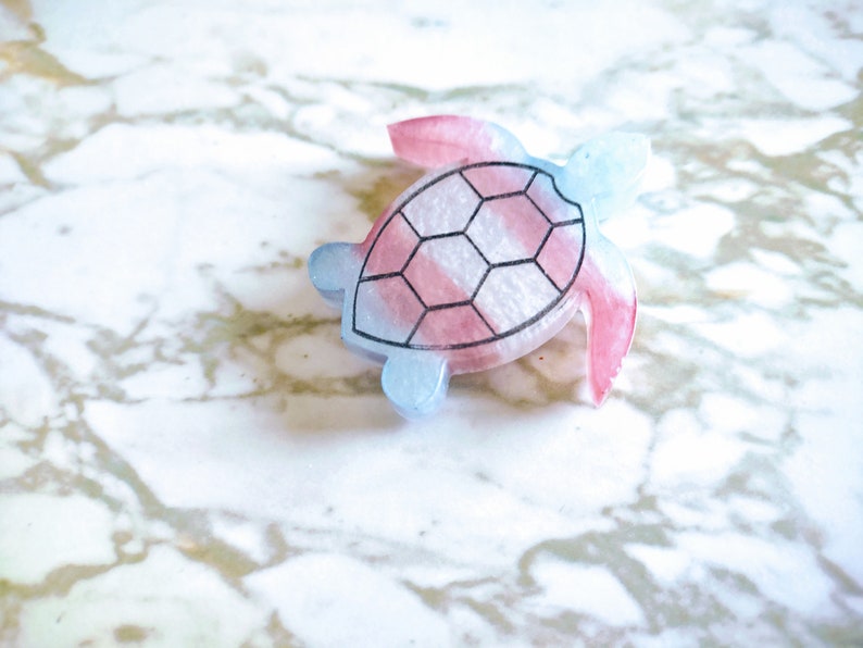 Trans Pride Turtle with White Lines Magnet Made In Resin image 3