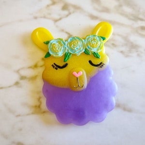 Llama with Rose headband Magnet Magnet Made In Resin Yellow/Purple