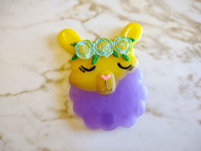 Llama with Rose headband Magnet Magnet Made In Resin Yellow/Purple