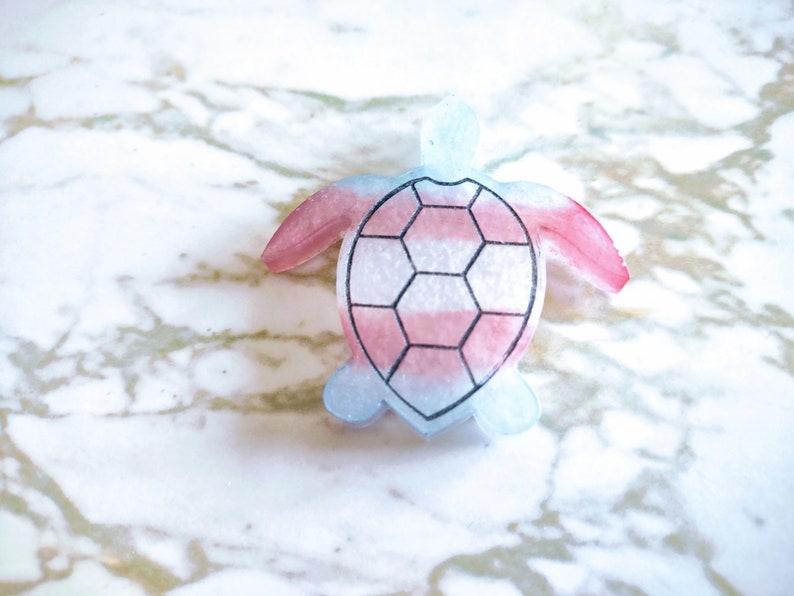 Trans Pride Turtle with White Lines Magnet Made In Resin image 2