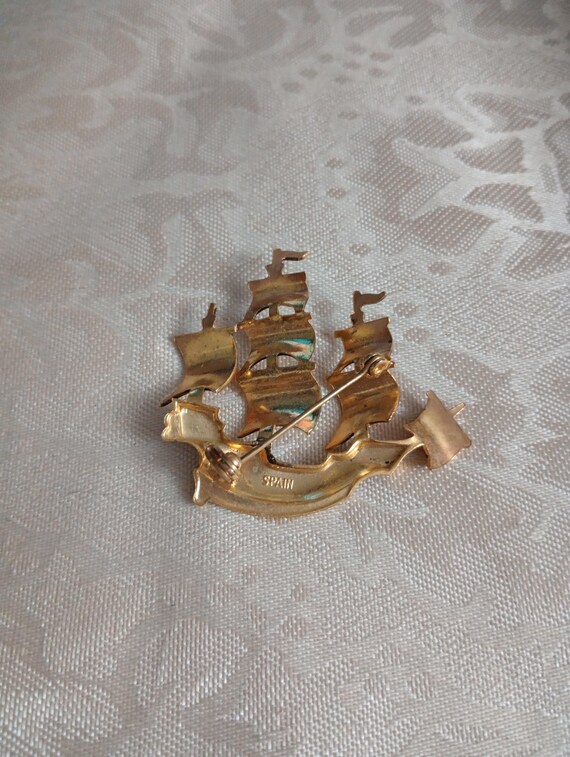 Vintage Spanish Damascene Ship Brooch View 6