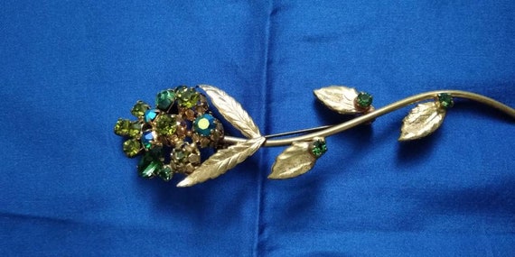 Vintage Austria Gemstone Flower Brooch - image 3