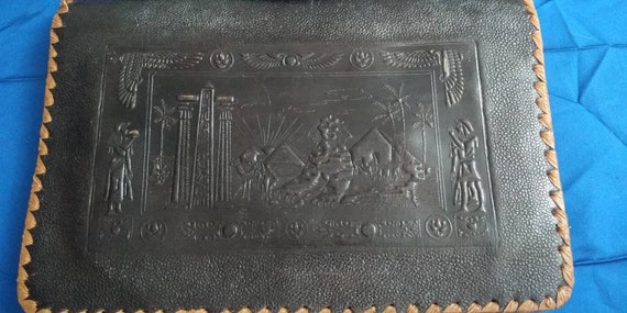 Vintage Leather Egyptian Clutch Purse - image 1