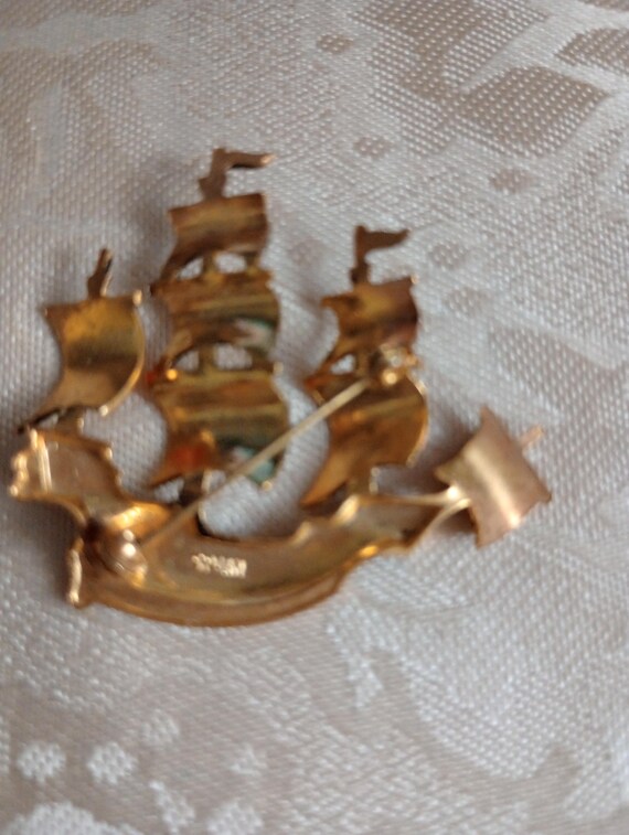 Vintage Spanish Damascene Ship Brooch View 5