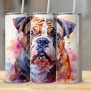 English Bulldog Dog 20 Oz Ounce Skinny Tumbler Wrap Sublimation Design Digital Download English Bulldog PNG Tumbler Wrap