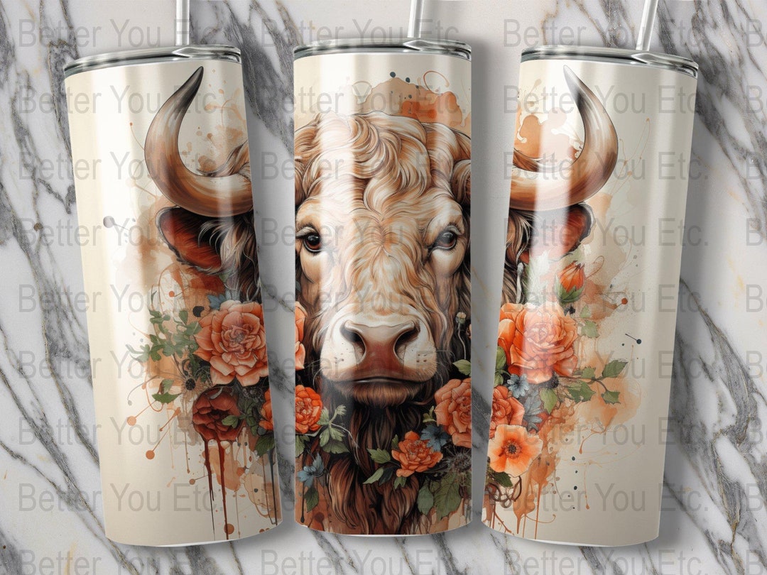 Highland Cow Tumbler PNG Wrap Sunflowers Roses Rustic 20 Oz Ounce ...