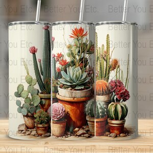 Cactos exóticos Flores do deserto 20 onças Skinny Tumbler Wrap Design de sublimação Download digital PNG Tumbler Wrap