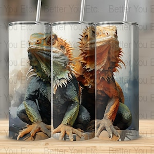Bearded Dragon Reptile 20 Oz Ounce Skinny Tumbler Wrap Sublimation Design Digital Download PNG Tumbler Wrap