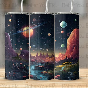 Space and Galaxy Lover Colorful Planets In The Universe 20 Oz Ounce Skinny Tumbler Wrap Sublimation Design Digital Download PNG Tumbler Wrap