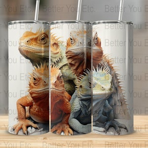 Bearded Dragon Reptile 20 Oz Ounce Skinny Tumbler Wrap Sublimation Design Digital Download PNG Tumbler Wrap