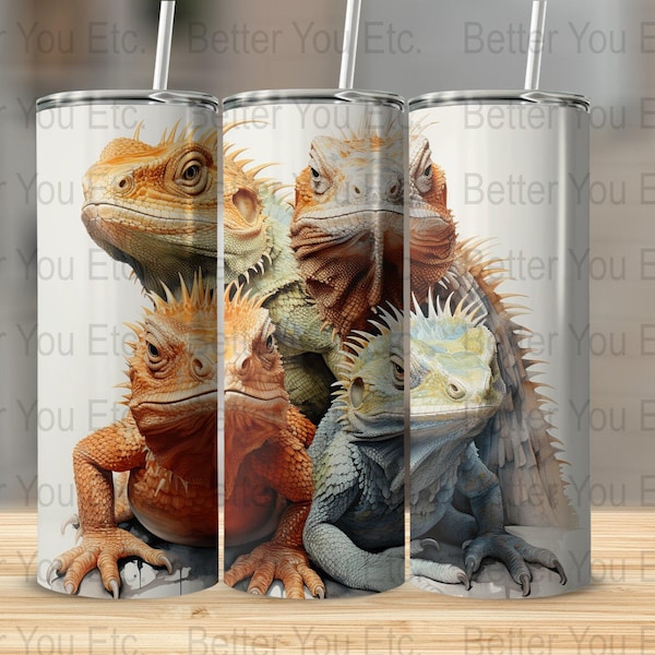 Bearded Dragon Reptile 20 Oz Ounce Skinny Tumbler Wrap Sublimation Design Digital Download PNG Tumbler Wrap