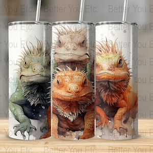 Bearded Dragon Reptile 20 Oz Ounce Skinny Tumbler Wrap Sublimation Design Digital Download PNG Tumbler Wrap