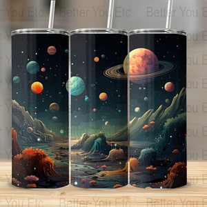Space and Galaxy Lover Colorful Planets In The Universe 20 Oz Ounce Skinny Tumbler Wrap Sublimation Design Digital Download PNG Tumbler Wrap