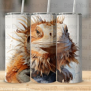 Bearded Dragon Reptile 20 Oz Ounce Skinny Tumbler Wrap Sublimation Design Digital Download PNG Tumbler Wrap