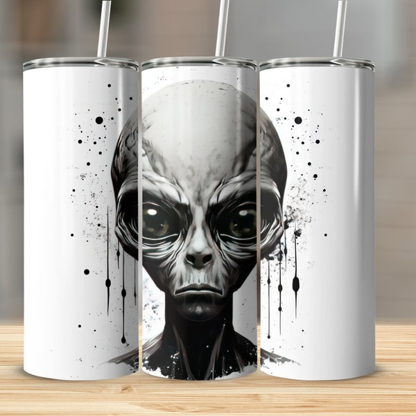 Grey Alien ET Extraterrestrial UFO 20 Oz Ounce Skinny Tumbler Wrap Sublimation Design Digital Download Alien PNG Tumbler Wrap