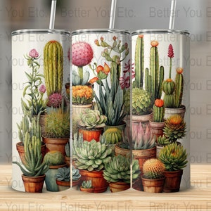 Cactos exóticos Flores do deserto 20 onças Skinny Tumbler Wrap Design de sublimação Download digital PNG Tumbler Wrap
