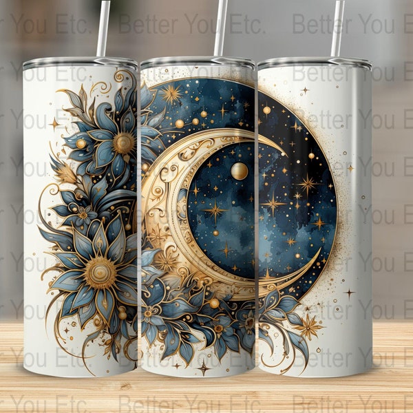 Boho Themed Art Sun Moon Stars Sky 20 Oz Ounce Skinny Tumbler Wrap Sublimation Design Digital Download PNG Tumbler Wrap