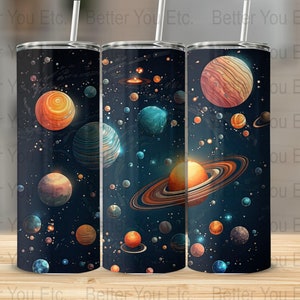 Space and Galaxy Lover Colorful Planets In The Universe 20 Oz Ounce Skinny Tumbler Wrap Sublimation Design Digital Download PNG Tumbler Wrap