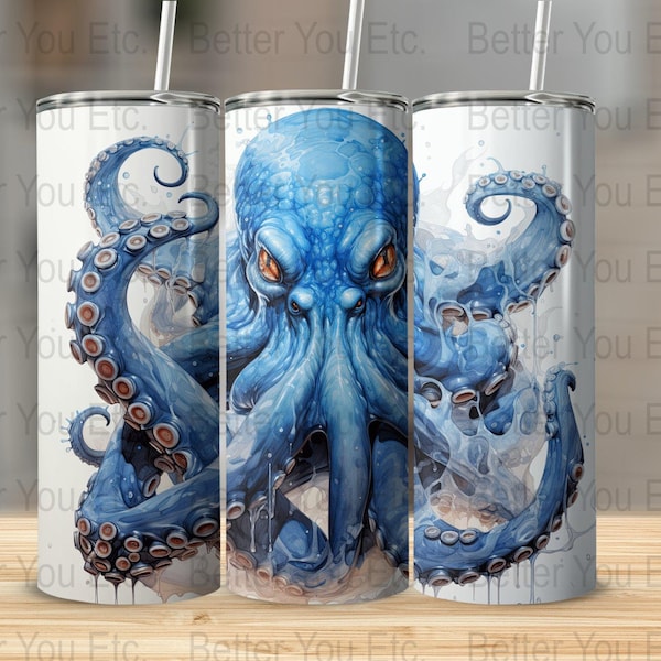 Octopus Kraken Aquatic Tumbler Wrap 20 Oz Ounce Skinny Tumbler Wrap Sublimation Design Digital Download PNG Tumbler Wrap