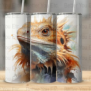 Bearded Dragon Reptile 20 Oz Ounce Skinny Tumbler Wrap Sublimation Design Digital Download PNG Tumbler Wrap