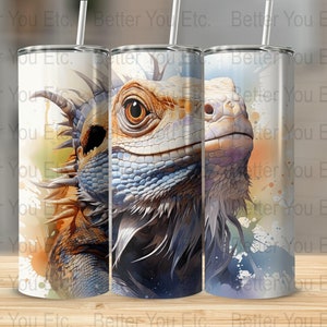 Bearded Dragon Reptile 20 Oz Ounce Skinny Tumbler Wrap Sublimation Design Digital Download PNG Tumbler Wrap