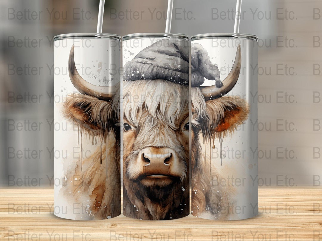 Highland Cow 20 Oz Ounce Skinny Tumbler Wrap Sublimation Design Digital ...