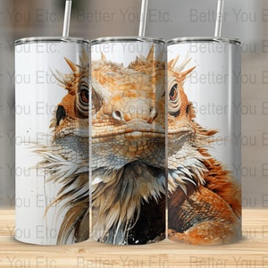 Bearded Dragon Reptile 20 Oz Ounce Skinny Tumbler Wrap Sublimation Design Digital Download PNG Tumbler Wrap