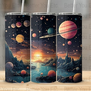 Space and Galaxy Lover Colorful Planets In The Universe 20 Oz Ounce Skinny Tumbler Wrap Sublimation Design Digital Download PNG Tumbler Wrap
