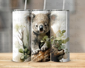 Koala Bear Watercolor Koala Tumbler Wrap Koala Gifts 20 Oz Ounce Skinny Tumbler Wrap Sublimation Design Digital Download PNG Tumbler Wrap