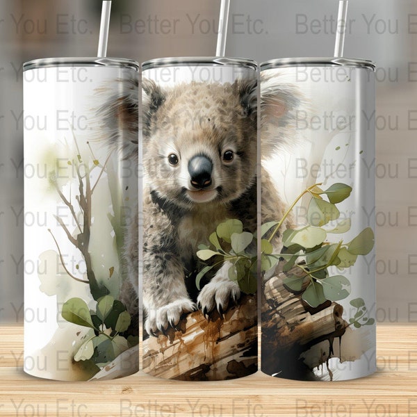 Koala Bear Watercolor Koala Tumbler Wrap Koala Gifts 20 Oz Ounce Skinny Tumbler Wrap Sublimation Design Digital Download PNG Tumbler Wrap