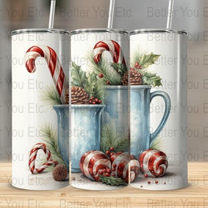 Christmas Stockings Candy Canes Holiday 20 Oz Ounce Skinny Tumbler Wrap Sublimation Design Digital Download PNG Tumbler Wrap