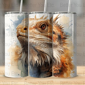 Bearded Dragon Reptile 20 Oz Ounce Skinny Tumbler Wrap Sublimation Design Digital Download PNG Tumbler Wrap