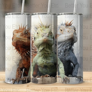 Bearded Dragon Reptile 20 Oz Ounce Skinny Tumbler Wrap Sublimation Design Digital Download PNG Tumbler Wrap