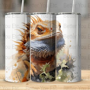 Bearded Dragon Reptile 20 Oz Ounce Skinny Tumbler Wrap Sublimation Design Digital Download PNG Tumbler Wrap